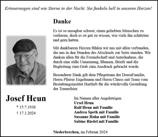 Traueranzeige von Josef Heun von Camberger Anzeiger