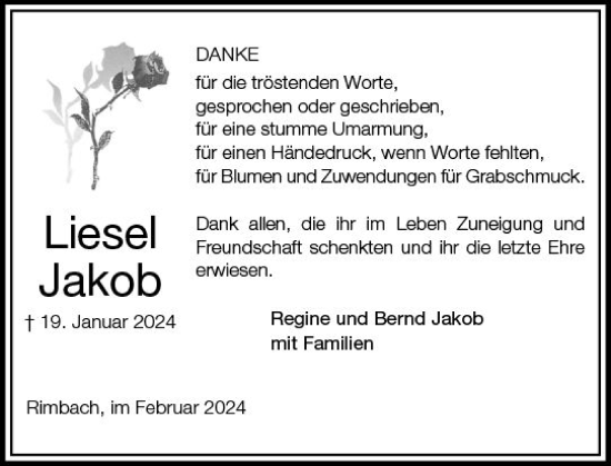 Traueranzeige von Liesel Jakob von Starkenburger Echo