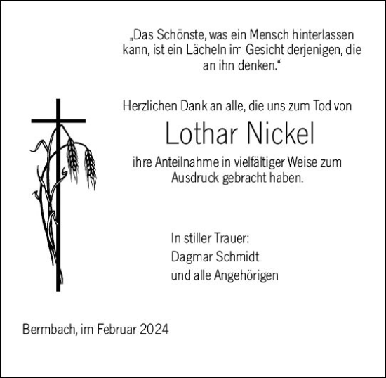Traueranzeige von Lothar Nickel von Weilburger Tageblatt