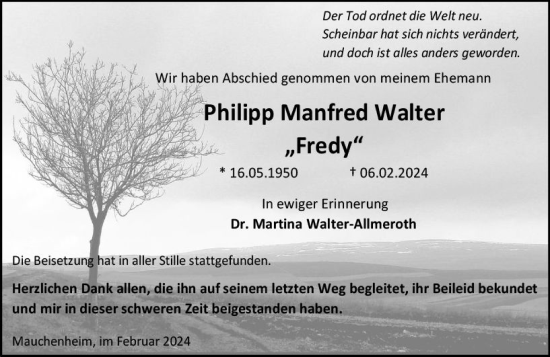 Traueranzeige von Manfred Walter von Allgemeine Zeitung Alzey