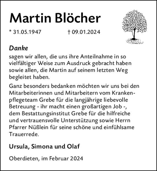 Traueranzeige von Martin Blöcher von Hinterländer Anzeiger