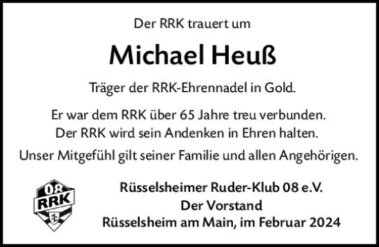 Traueranzeige von Michael Heuß von Rüsselsheimer Echo