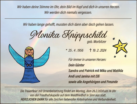 Traueranzeige von Monika Knippschild von Dill Block