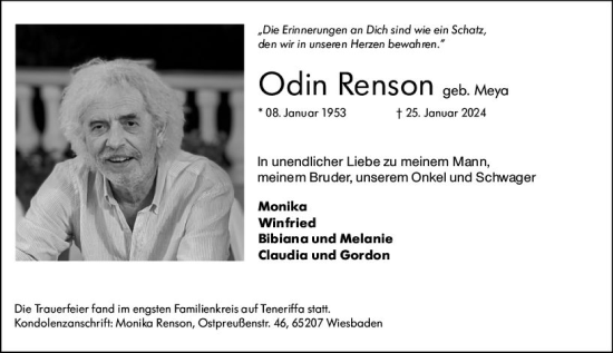 Traueranzeige von Odin Renson von Wiesbadener Kurier