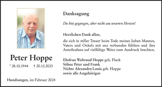 Traueranzeige von Peter Hoppe von Nassauische Neue Presse
