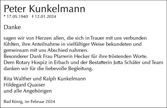 Traueranzeige von Peter Kunkelmann von Odenwälder Echo