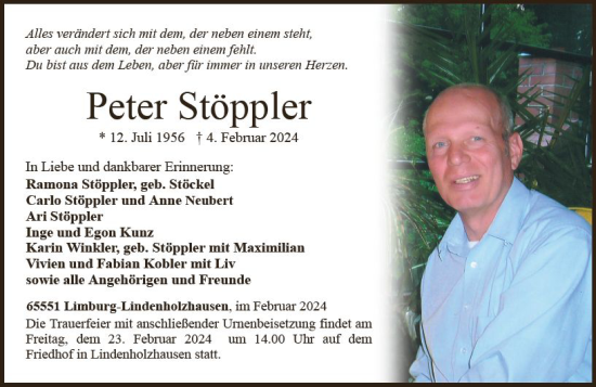Traueranzeige von Peter Stöppler von Nassauische Neue Presse