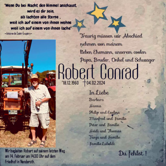Traueranzeige von Robert Conrad von Dill Block