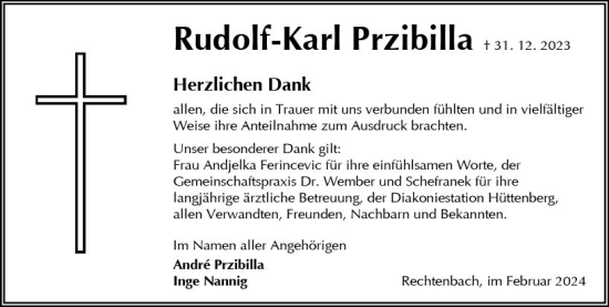 Traueranzeige von Rudolf-Karl Przibilla von Wetzlarer Neue Zeitung