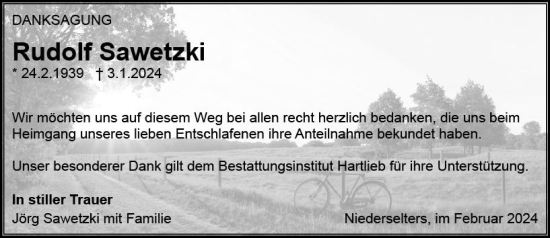 Traueranzeige von Rudolf Sawetzki von Camberger Anzeiger