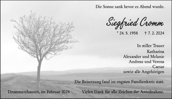 Traueranzeige von Siegfried Cromm von Weilburger Tageblatt