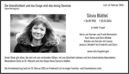 Traueranzeige von Silvia Blättel von Nassauische Neue Presse
