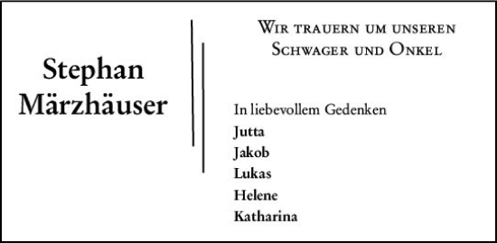 Traueranzeige von Stephan Märzhäuser von Wetzlarer Neue Zeitung