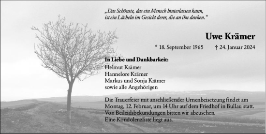 Traueranzeige von Uwe Krämer von Odenwälder Echo