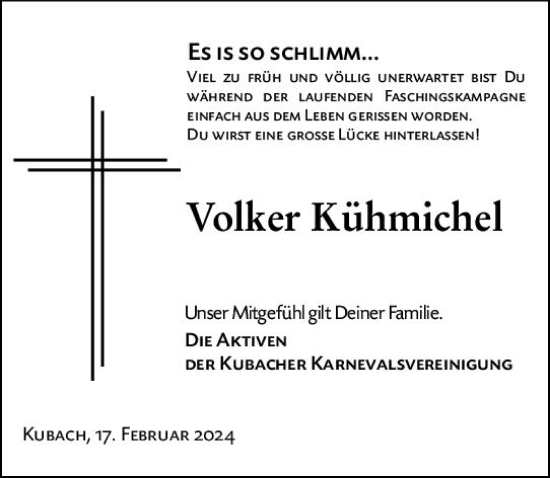 Traueranzeige von Volker Kühmichel von Weilburger Tageblatt