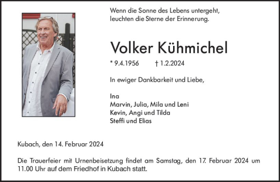 Traueranzeige von Volker Kühmichel von Weilburger Tageblatt