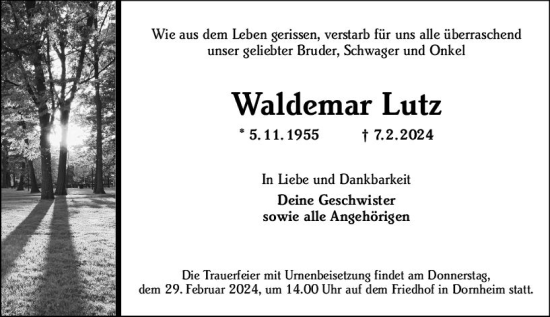 Traueranzeige von Waldemar Lutz von Groß-Gerauer Echo