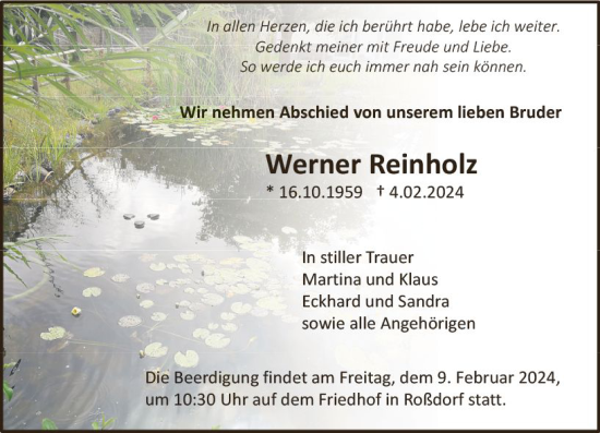 Traueranzeige von Werner Reinholz von Darmstädter Echo