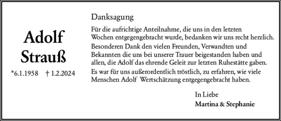 Traueranzeige von Adolf Strauß von Darmstädter Echo