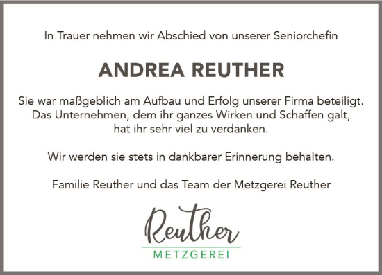 Traueranzeige von Andrea Reuther von Dill Block