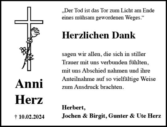 Traueranzeige von Anni Herz von Rheingau Kurier