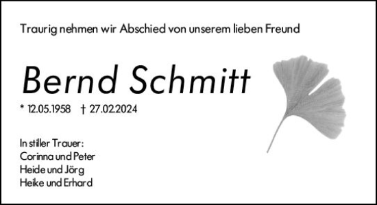 Traueranzeige von Bernd Schmitt von Groß-Gerauer Echo
