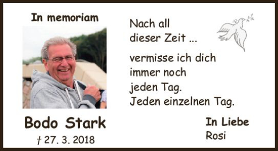 Traueranzeige von Bodo Stark von Allgemeine Zeitung Mainz