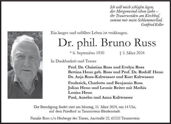 Traueranzeige von Bruno Russ von Wiesbadener Kurier