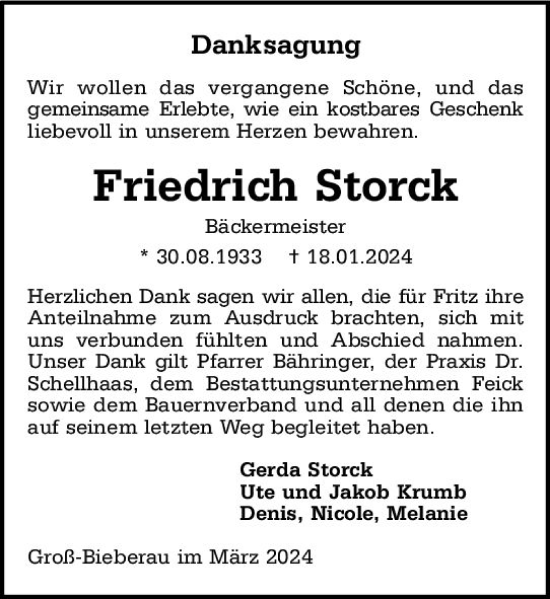 Traueranzeige von Friedrich Storck von Darmstädter Echo