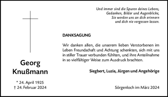 Traueranzeige von Georg Knußmann von Allgemeine Zeitung Mainz
