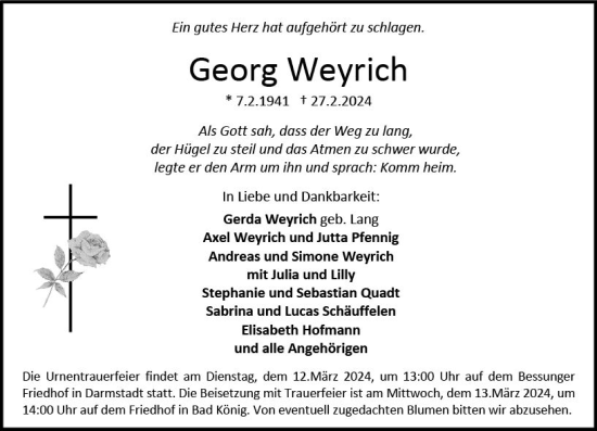 Traueranzeige von Georg Weyrich von Odenwälder Echo