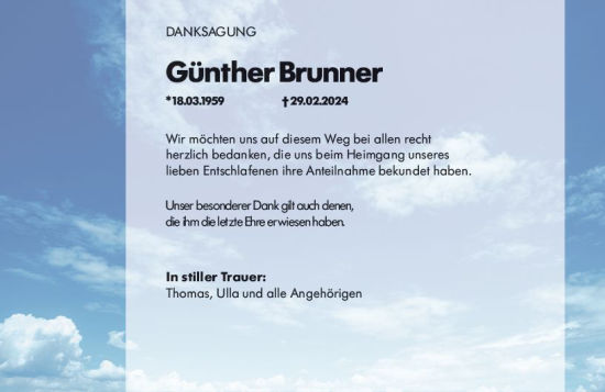 Traueranzeige von Günther Brunner von Rüsselsheimer Echo