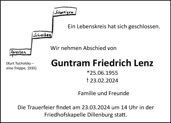 Traueranzeige von Guntram Friedrich Lenz von Dill Block