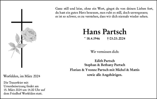 Traueranzeige von Hans Partsch von Groß-Gerauer Echo