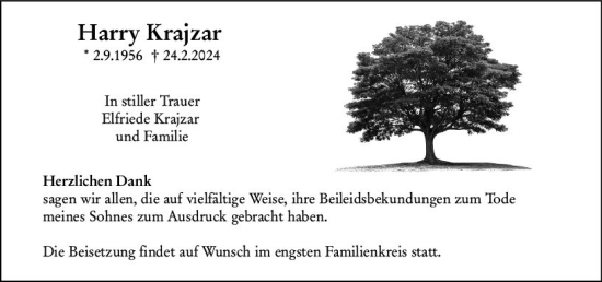 Traueranzeige von Harry Krajzar von Camberger Anzeiger