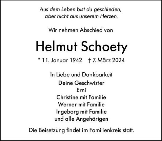 Traueranzeige von Helmut Schoety von Wetzlarer Neue Zeitung