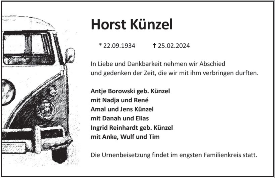 Traueranzeige von Horst Künzel von Darmstädter Echo