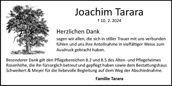 Traueranzeige von Joachim Tarara von Odenwälder Echo