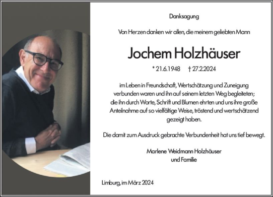 Traueranzeige von Jochem Holzhäuser von Nassauische Neue Presse