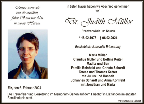 Traueranzeige von Judith Müller von Nassauische Neue Presse
