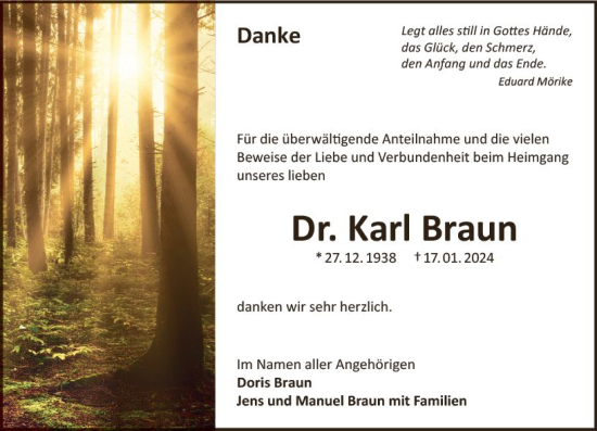 Traueranzeige von Karl Braun von Darmstädter Echo