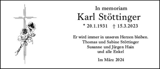 Traueranzeige von Karl Stöttinger von Allgemeine Zeitung Mainz
