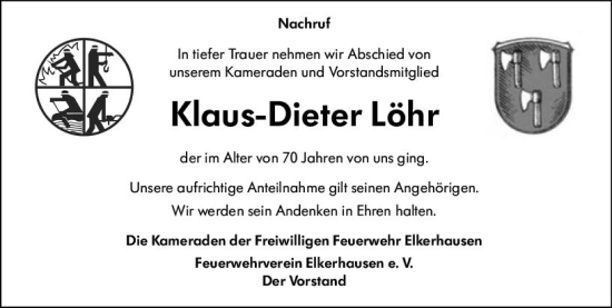 Traueranzeige von Klaus-Dieter Löhr von Weilburger Tageblatt