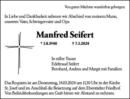 Traueranzeige von Manfred Seifert von Darmstädter Echo