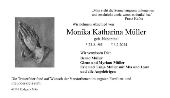 Traueranzeige von Monika Katharina Müller von Groß-Gerauer Echo