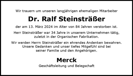 Traueranzeige von Ralf Steinsträßer von Darmstädter Echo