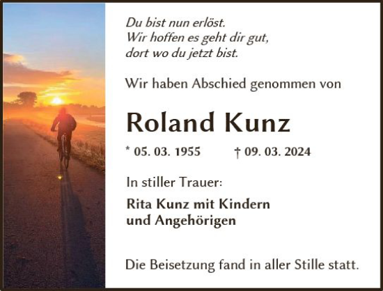 Traueranzeige von Roland Kunz von Dill Block