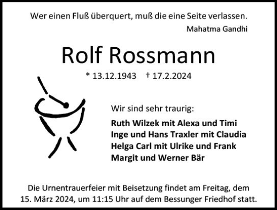 Traueranzeige von Rolf Rossmann von Darmstädter Echo