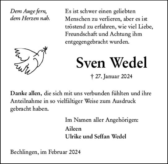 Traueranzeige von Sven Wedel von Wetzlarer Neue Zeitung