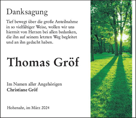 Traueranzeige von Thomas Gröf von Wetzlarer Neue Zeitung